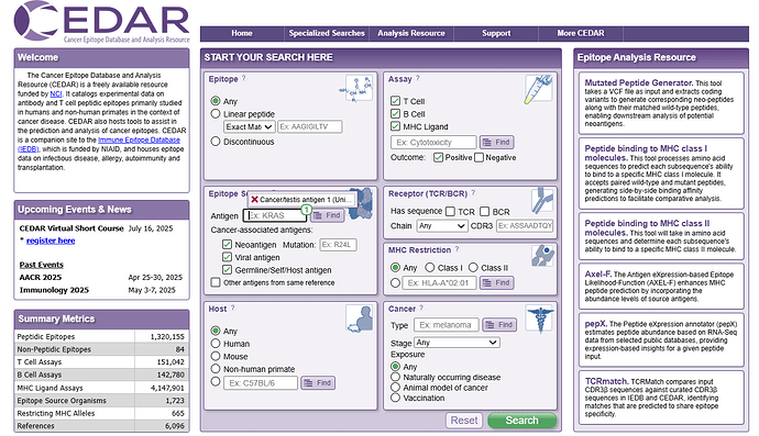 CEDAR Epitope source